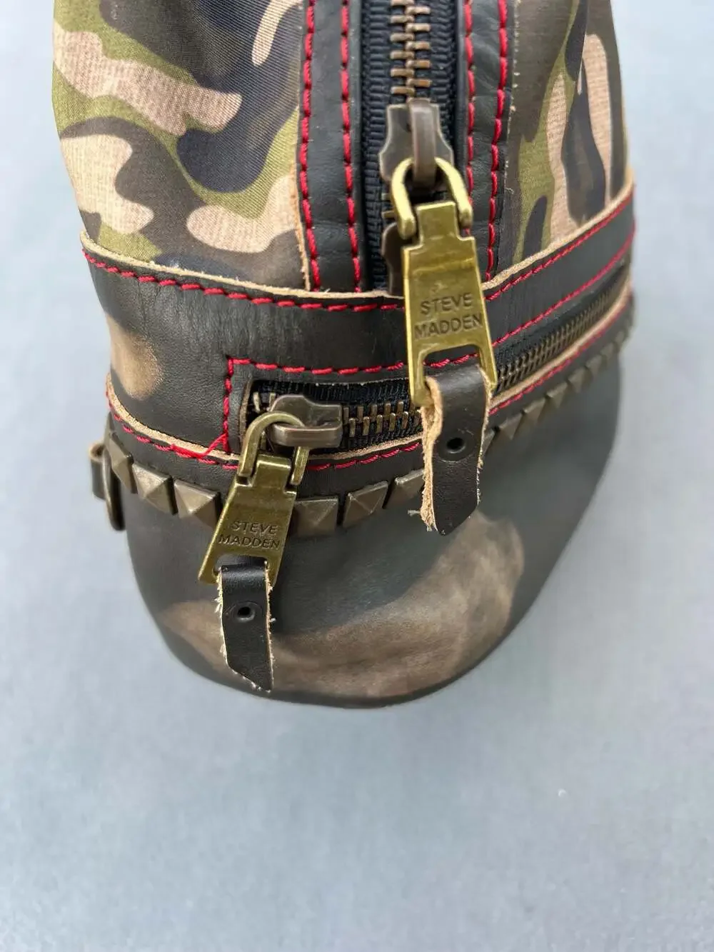 Steve Madden Margot Studded Camo and Leather Mini Backpack